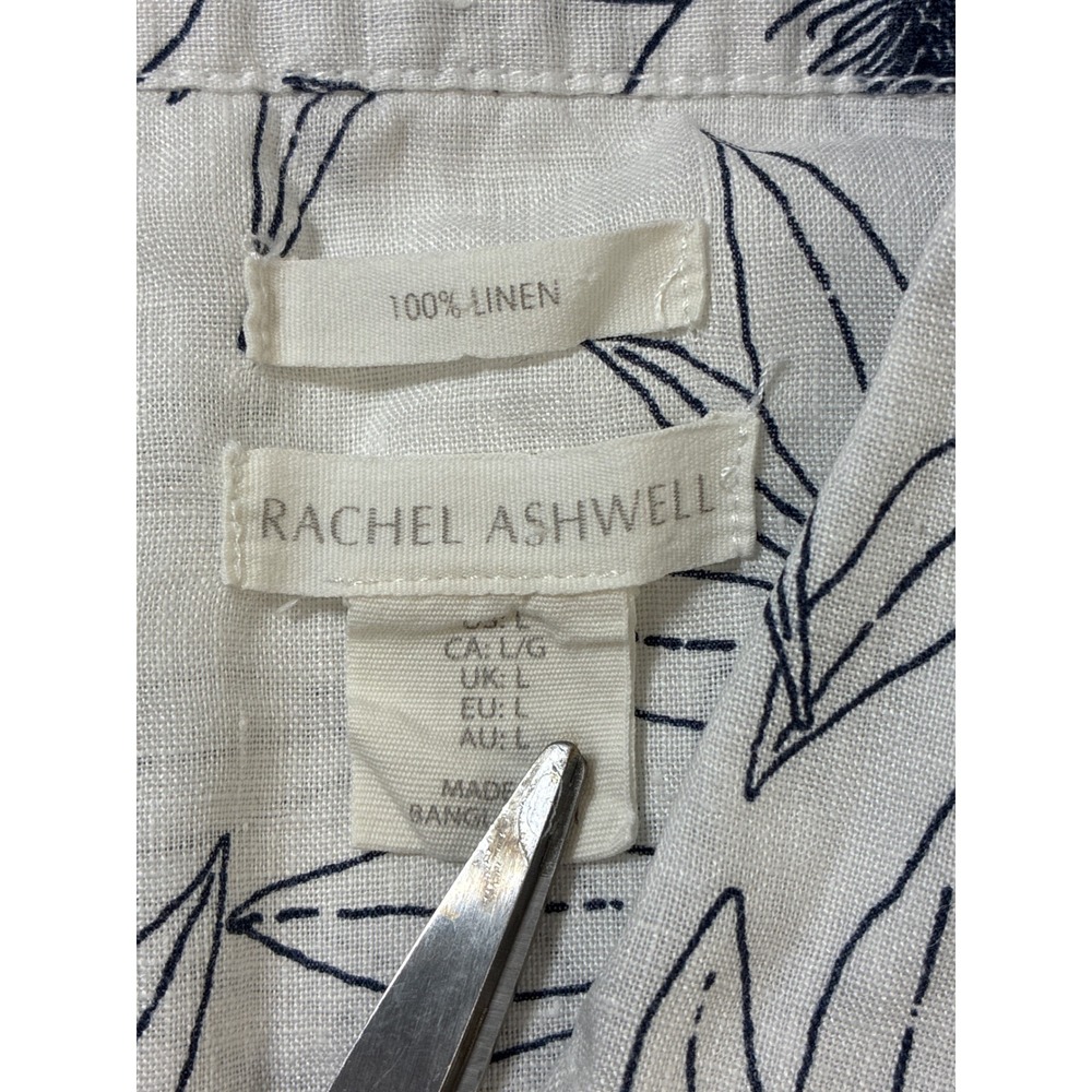 Rachel Ashwell Womens Large Linen Button Down Shirt Floral Botanical Navy White - Picture 3 of 11